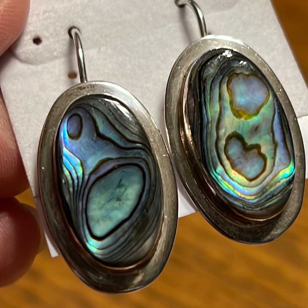 Taxco Mexico 925 sterling and abalone shepherds hook earrings pre owned